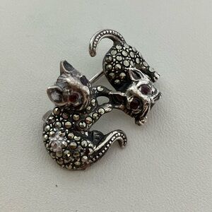Sterling Silver Marcasite & Garnet Cat Pin Brooch